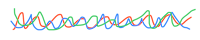 a line of green, blue, and red lines on a black background